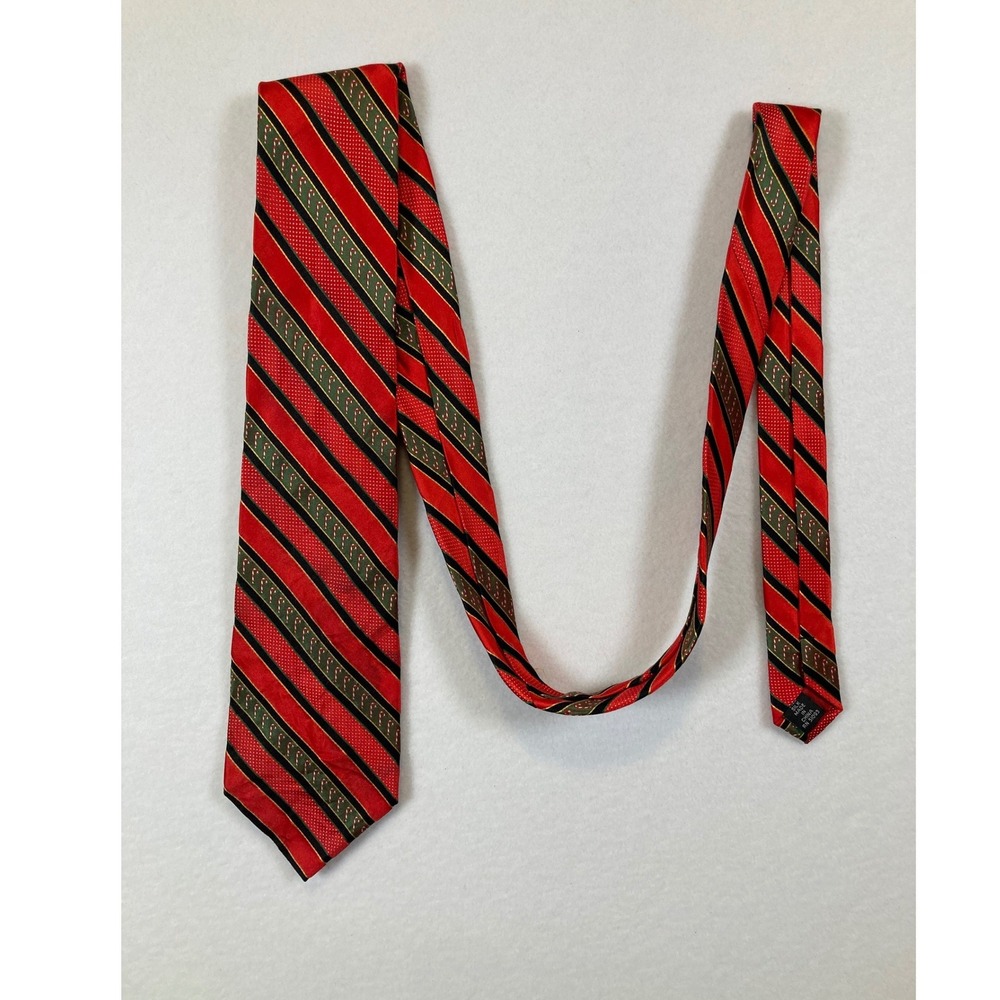 Holiday Traditions Necktie Mens OS Red Green Candy Cane Striped Silk Hallmark‎